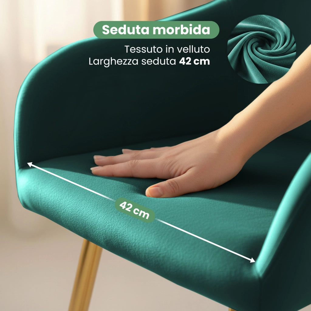 Set di 6 Sedie in velluto liscio ESTELLE Verde Bottiglia gambe oro