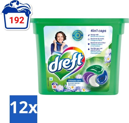 Capsule di lavaggio 4 in 1 a colori - Blu Diamante - 16 cariche - Confezione economica - 12 pezzi