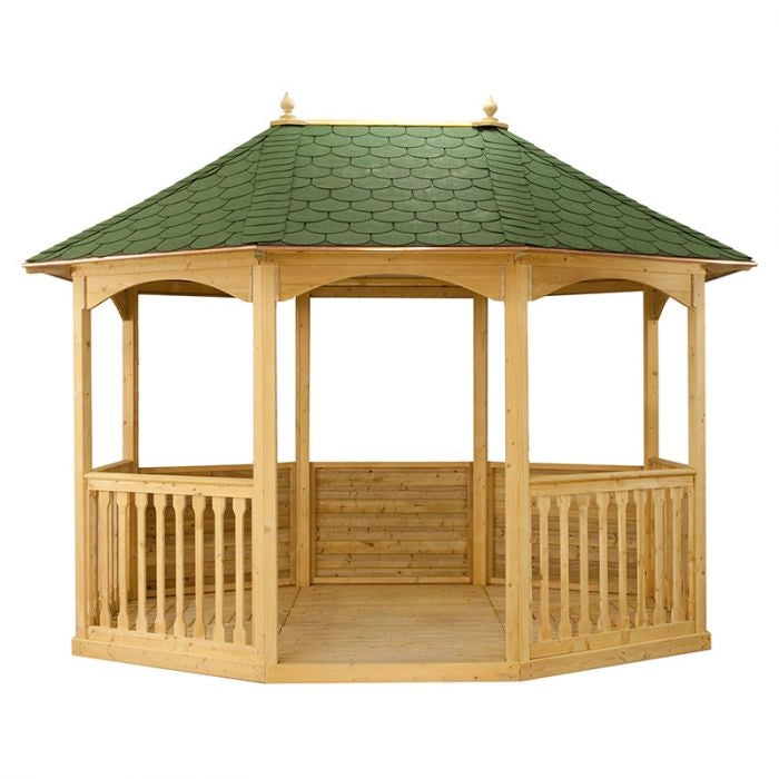 Gazebo In Legno Brompton Pavilion Grande 4,03 X 3,08 X H. 3,10 M - Tetto Rivestito Con Guaina Verde Colore: Verde
