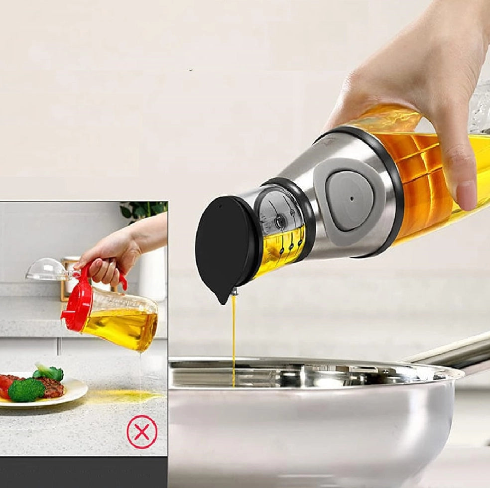 Oliera da Tavola con Regolazione Dosaggio 500ml Vetro ABS Silicone H28cm