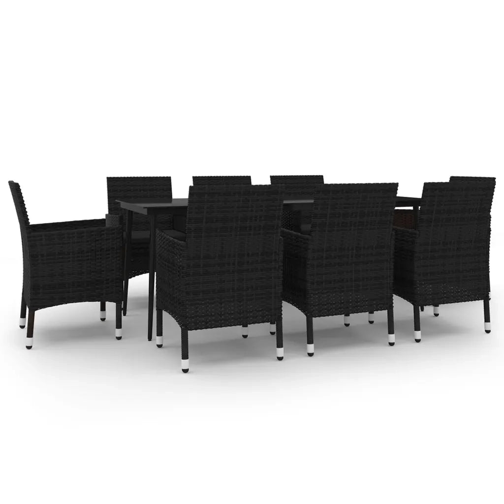 Set da Pranzo per Giardino 9 pz con Cuscini Polyrattan e Vetro 3099738