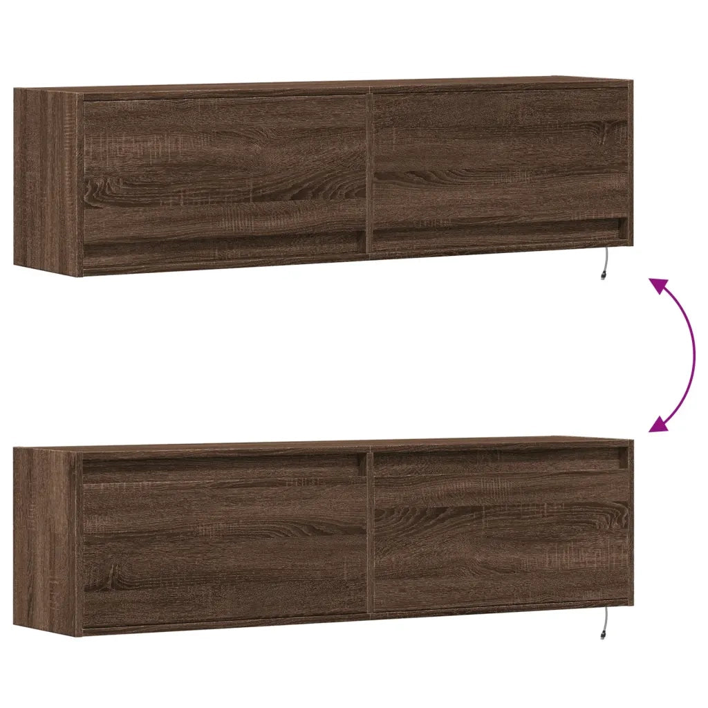Mobile TV a Parete con Luci LED Rovere Marrone 140x31x38 cm 852375