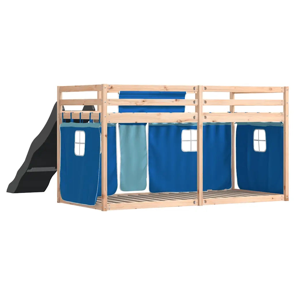 Letto singolo | Letto per adulti | Letto a Castello con Scivolo e Tende Blu 80x200 cm