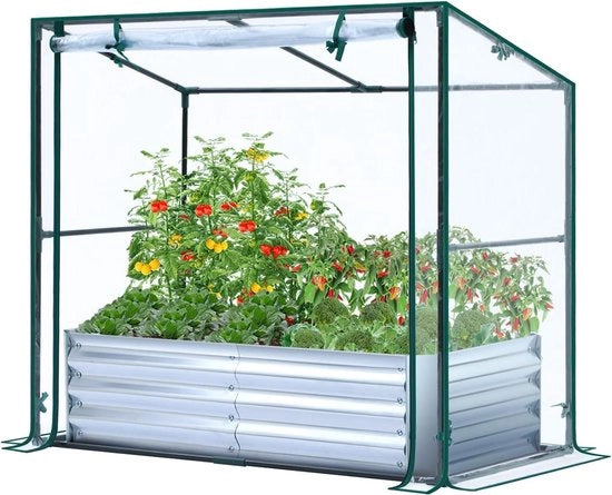 Sistema di Giardinaggio Elevato con Copertura in PVC e Involucro in Metallo Galvanizzato per Piante di Verdura e Fiori