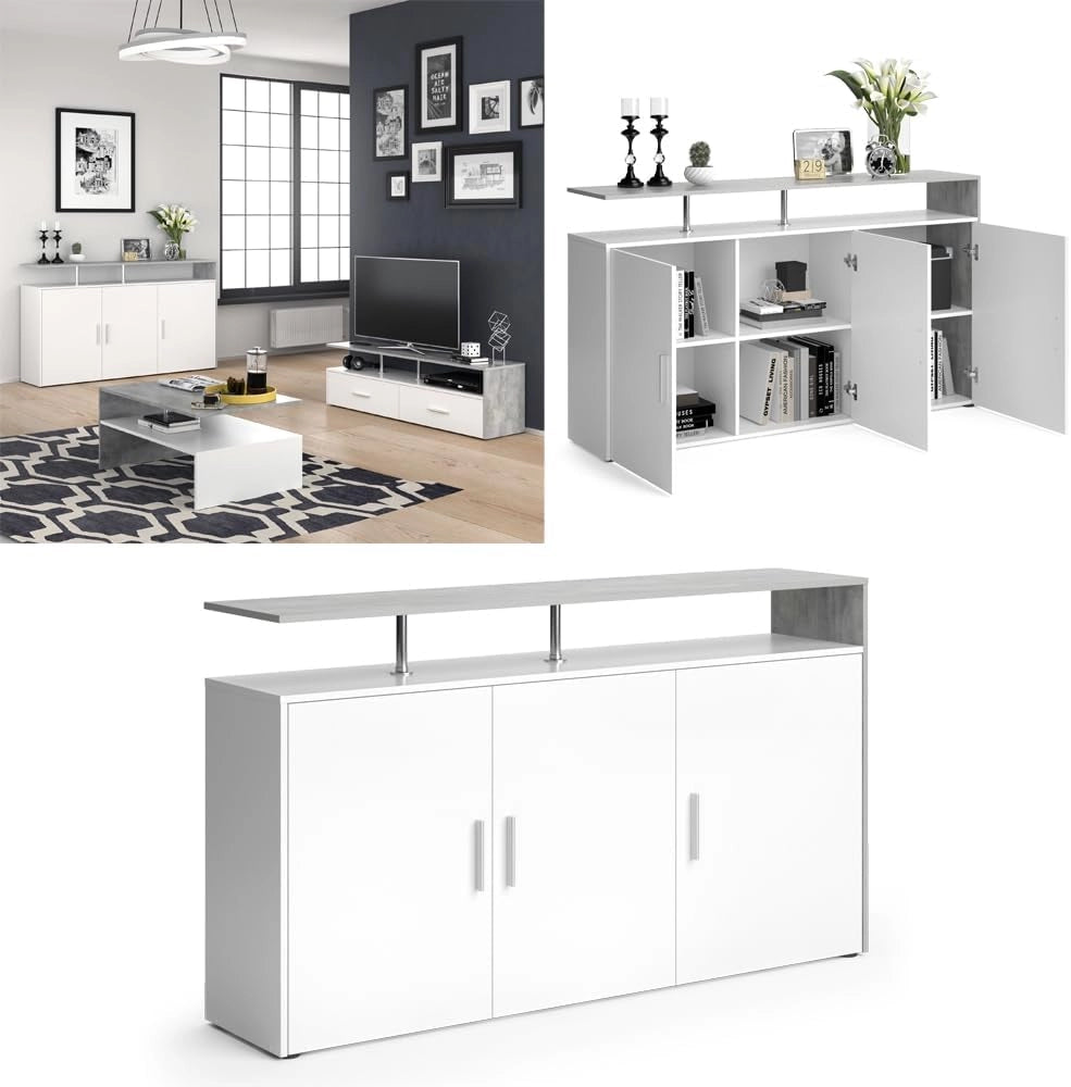 Credenza Amato, Cemento/Bianco, 35 x 91.6 cm, per la conservazione di abbigliamento e oggetti per la casa
