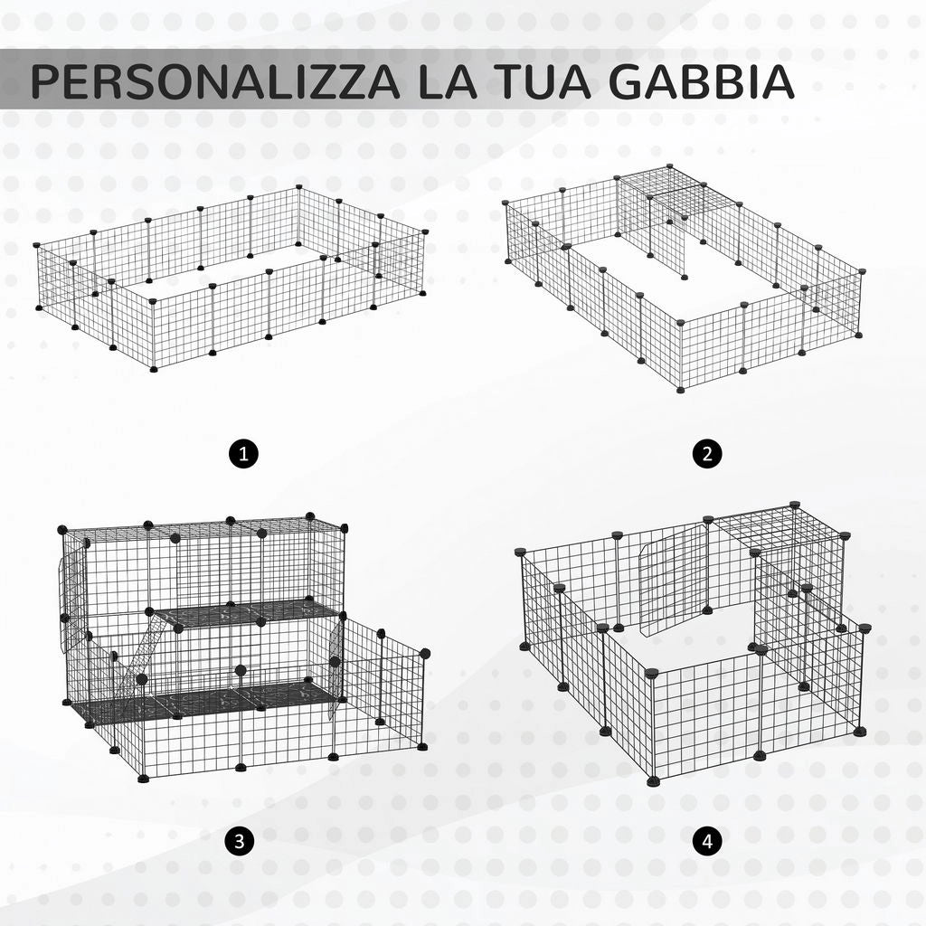 RECINTO PER CONIGLI MODULABILE CON ACCESSORI MONTAGGIO, IN ACCIAIO, 105X105X70CM - NERO
