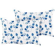 Set di 2 cuscini da giardino con federa in tessuto bianco e blu con motivo con foglie 40 x 60 cm esterno terrazzo fodere impermeabili