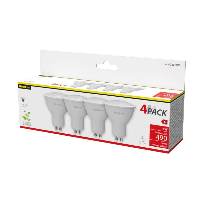 NOVA LAMPADA LED SPOT GU10 6W 490LM 3000K PZ.4- 1,0 confezione