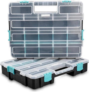 Cassetta di Stoccaggio con Scatole - "Set di Cassette di Stoccaggio Stivabili: Organizza e Conserva con Facilità - Con Distributori e Compartimenti - Ideale per Viti e Piccoli Componenti - Design Nero e Bianco