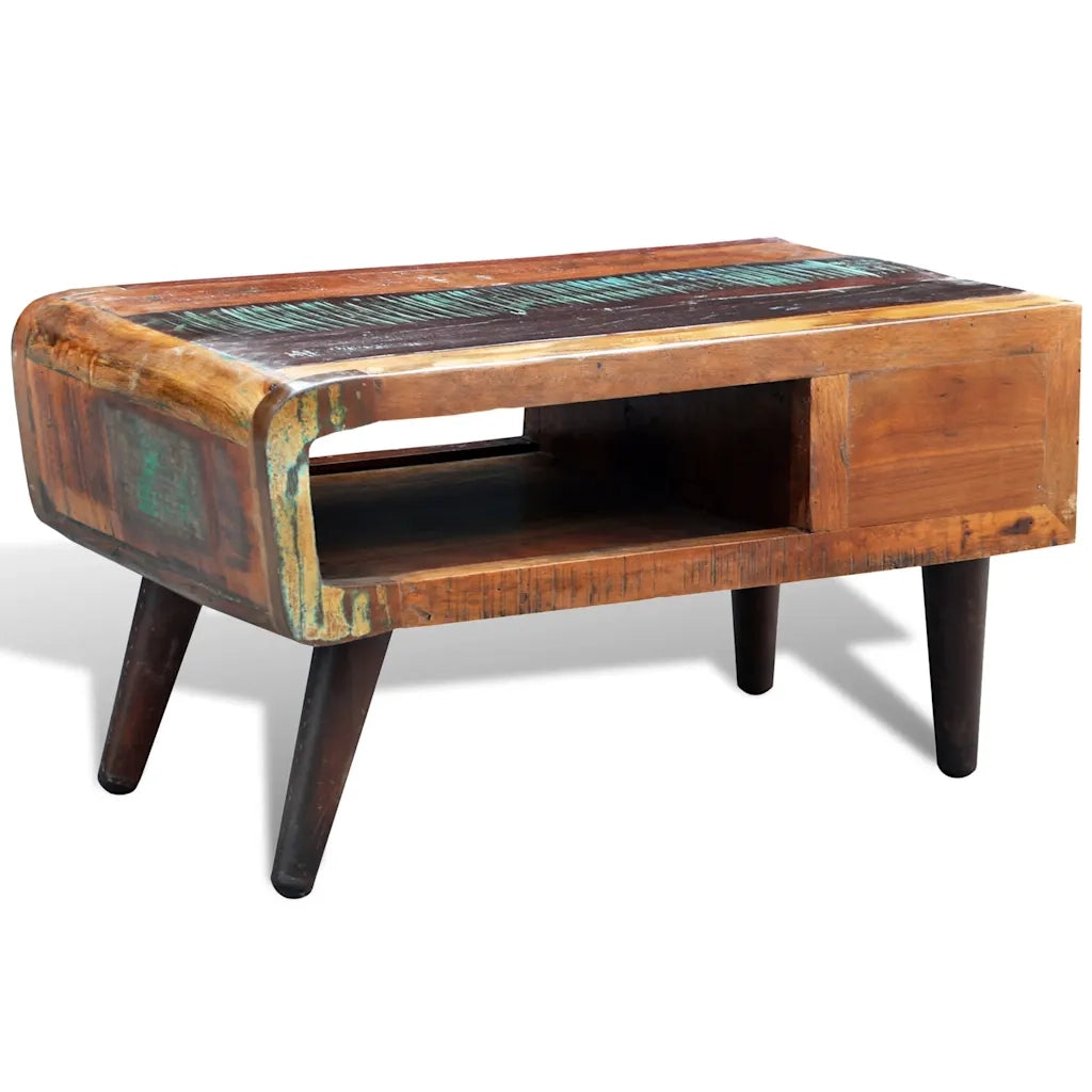 Tavolino da CaffÃ¨ con Bordo Curvo 1 Cassetto Legno di Recupero  cod mxl 20730