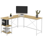 IDMarket - DETROIT Escritorio esquinero de diseño industrial en forma de L de madera y metal blanco