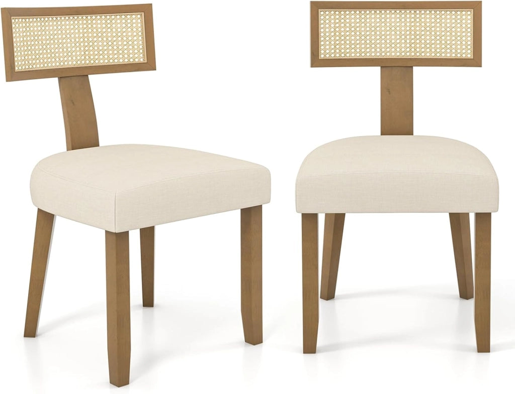Sedia da Pranzo Imbottita, Sedia da Cucina con Sedile in Tessuto Lino e Schienale Curvo in Rattan, Portata 180 kg, Sgabello Moderno per Soggiorno e Sala da Pranzo, 56x55,5x92,5 cm (Nero)