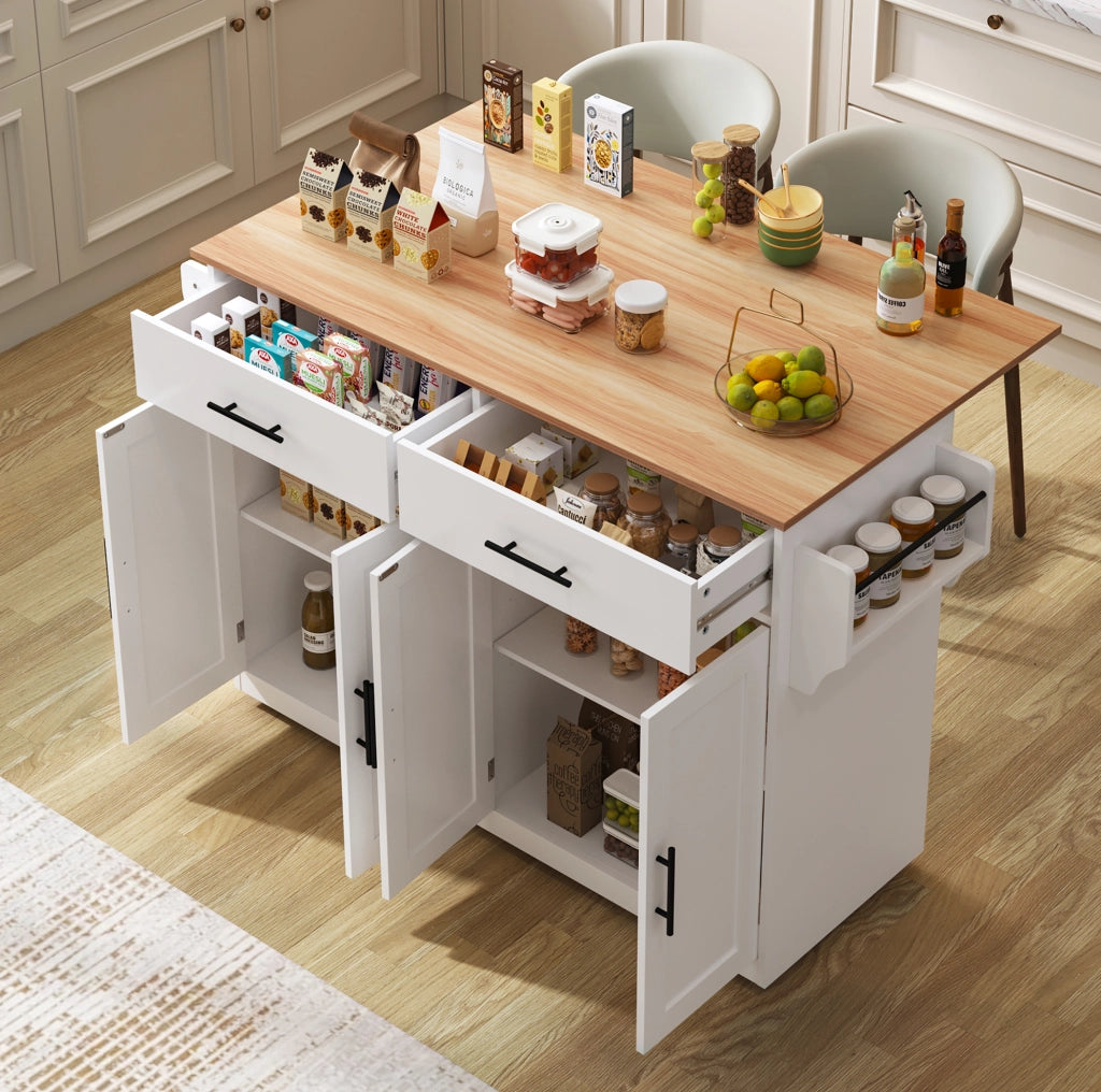 Carrello da cucina con piano ribaltabile e ruote; MDF bianco naturale