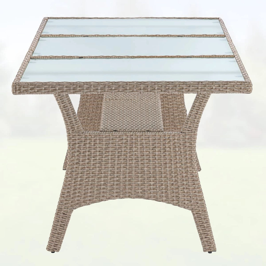 Tavolo da Giardino in Polyrattan 190x90x74cm con Ripiano in Vetro Altezza Regolabile da Pranzo per Terrazza Esterno