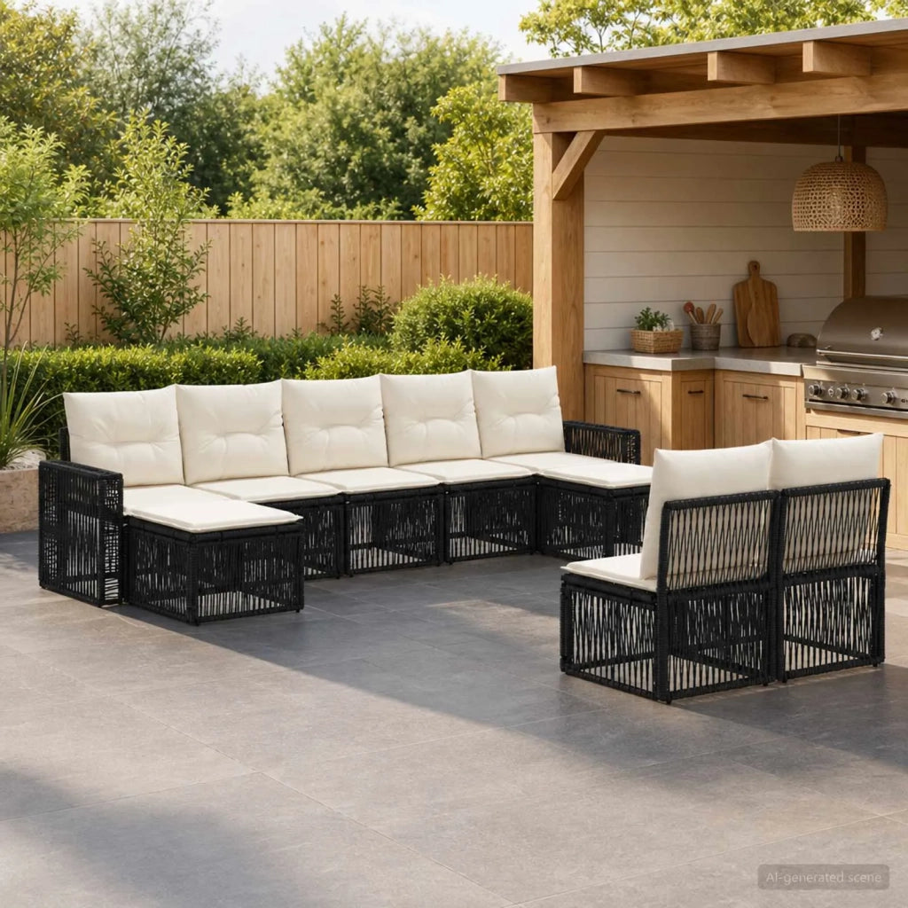 Set Divano da Giardino 9 pz Nero e Bianco Crema polyrattan 3435238
