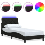 Letto singolo | Letto per adulti | Giroletto con LED senza Materasso Nero 90x200 cm in Tessuto