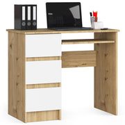 Scrivania per computer AKORD A6 Quercia Artisan 90 cm 3 cassetti inserto frontale Bianco 90x50x77 cm Modello a sinistra