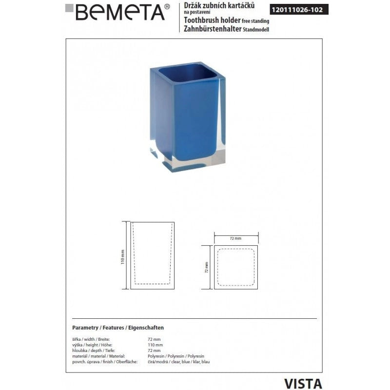 Portaspazzolino da Banco VISTA in Resina Blu 11 x7,2 x7,2 cm