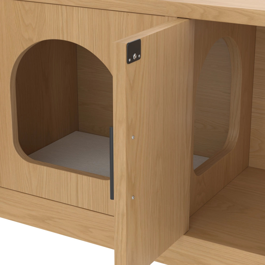 Mobile Nascosto Per Gatto 4 in 1 con Ripiani Regolabili e Tappetino Tiragraffi; Stile Rovere; in Pannelli; 140×40×45;5 cm