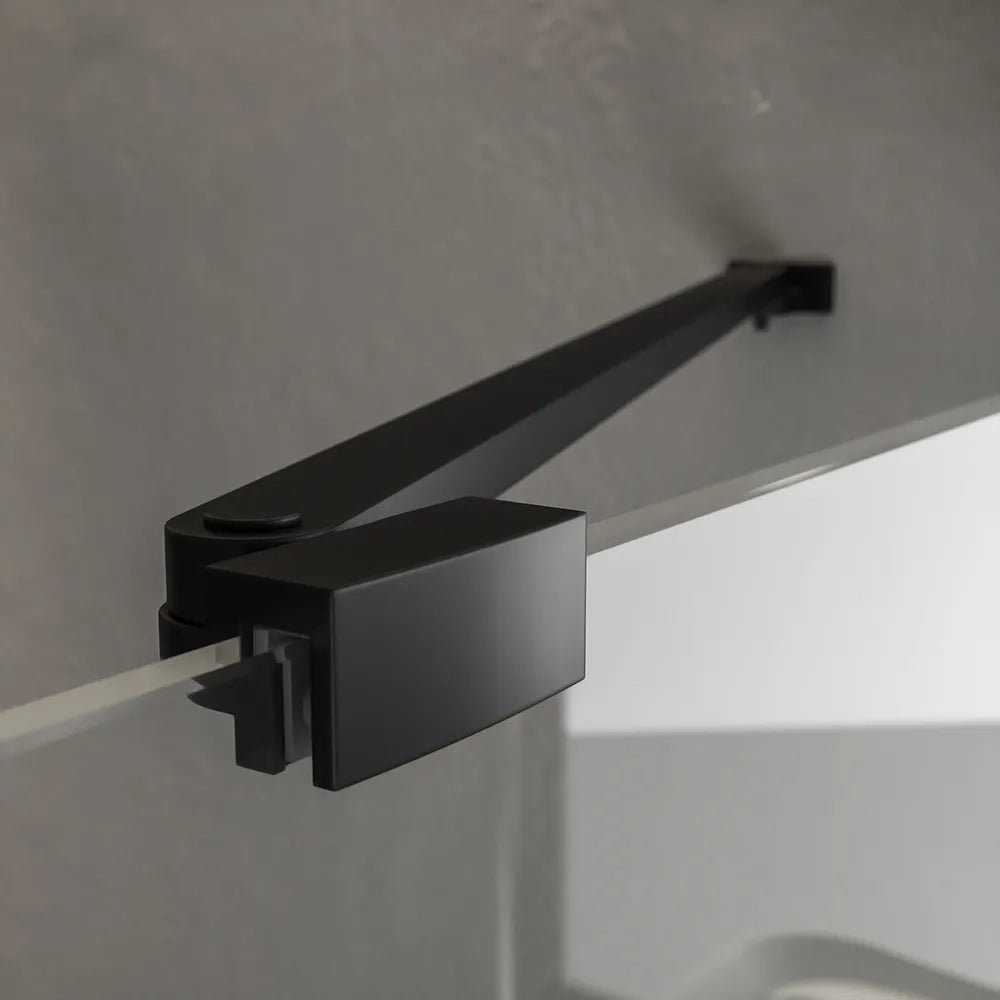 Porta doccia 151-155cm profili in alluminio nero opaco apertura libro a sinistra con parete fissa vetro 8mm trasparente h195 | Fiji