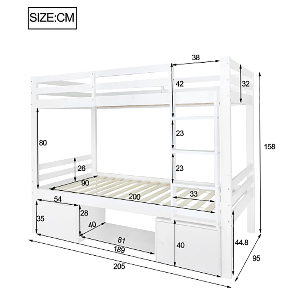 Letto a soppalco per bambini con ripiani per scarpe - Xylo - 90x200 cm - 2 letti singoli