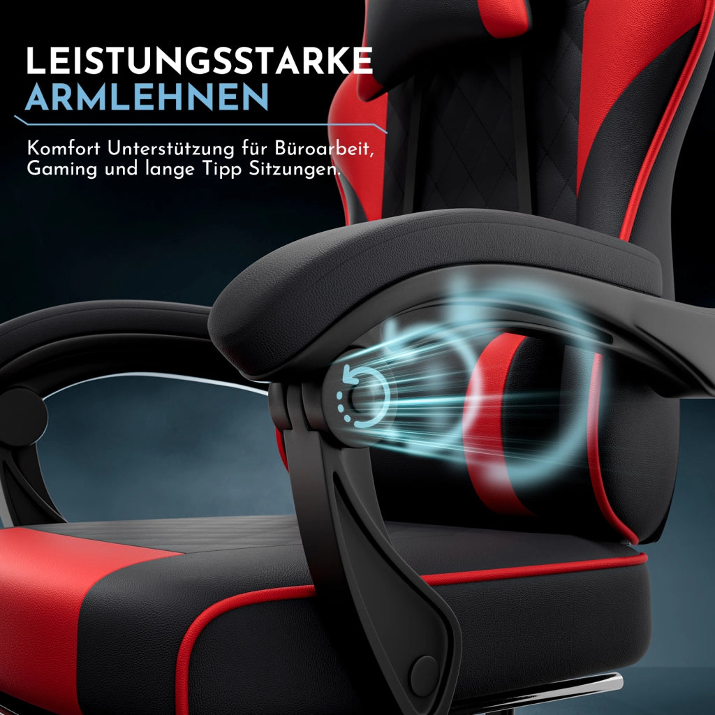 Sedia da gaming ergonomica nera e rossa in PVC