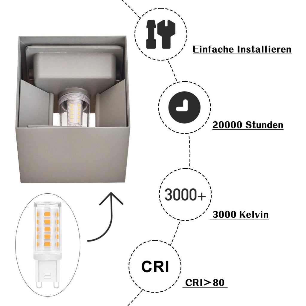 ZMH Lampada da parete LED interna Lampada da parete per esterno grigia Lampada da parete per esterno IP65 3000K