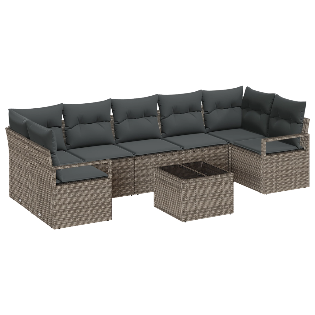 Set Divano da Giardino a 8 Pezzi con Cuscini Rattan Grigio