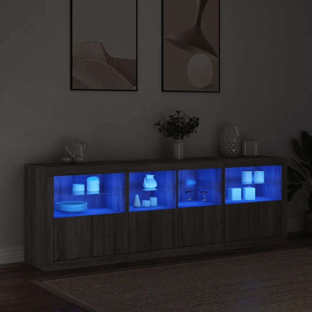 Credenza con Luci LED Grigio Sonoma 202x37x67 cm 3209014