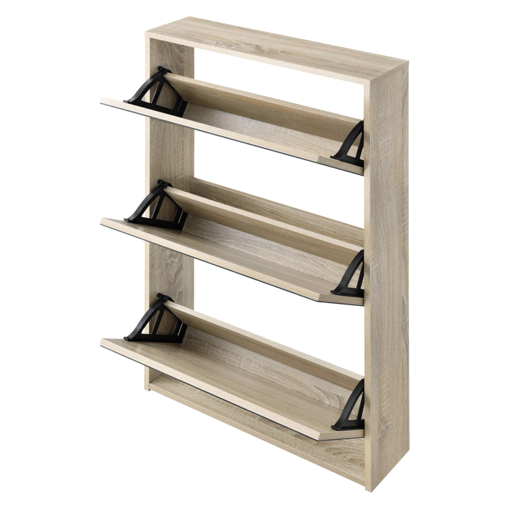 Scarpiera Stretta Lund con Ante a Specchio e 3 Contenitori Ribaltabili - Effetto Rovere Sonoma [en.casa]