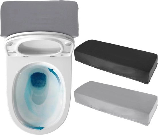 Copertura del Serbatoio del Water in Nero e Grigio - Universale e Lavabile - Sostituzione Soffice e Assorbente - Fondino Elastico - Decorazione della Stanza da Bagno - 2-Pack.