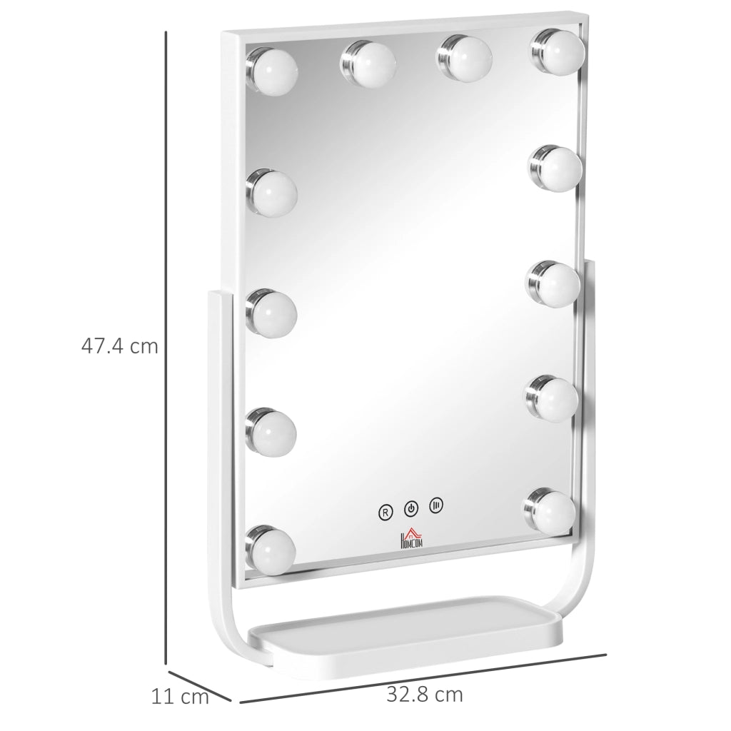 EasyComfort Specchio Trucco Illuminato Inclinabile con 12 Luci LED e Luminosità Regolabile, 32.8Lx11x47.4cm