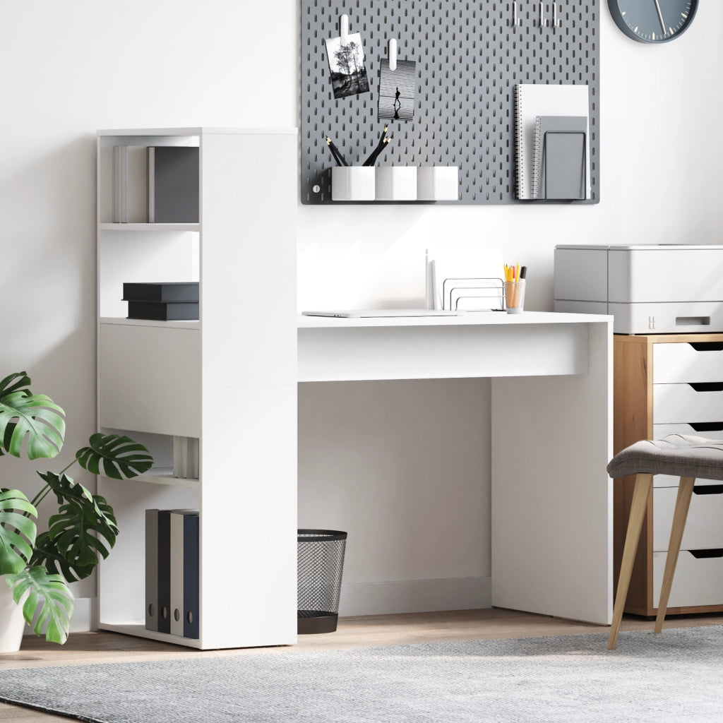 Scrivania Bianca con Ripiani 113x54x120 cm Legno ingegnerizzato