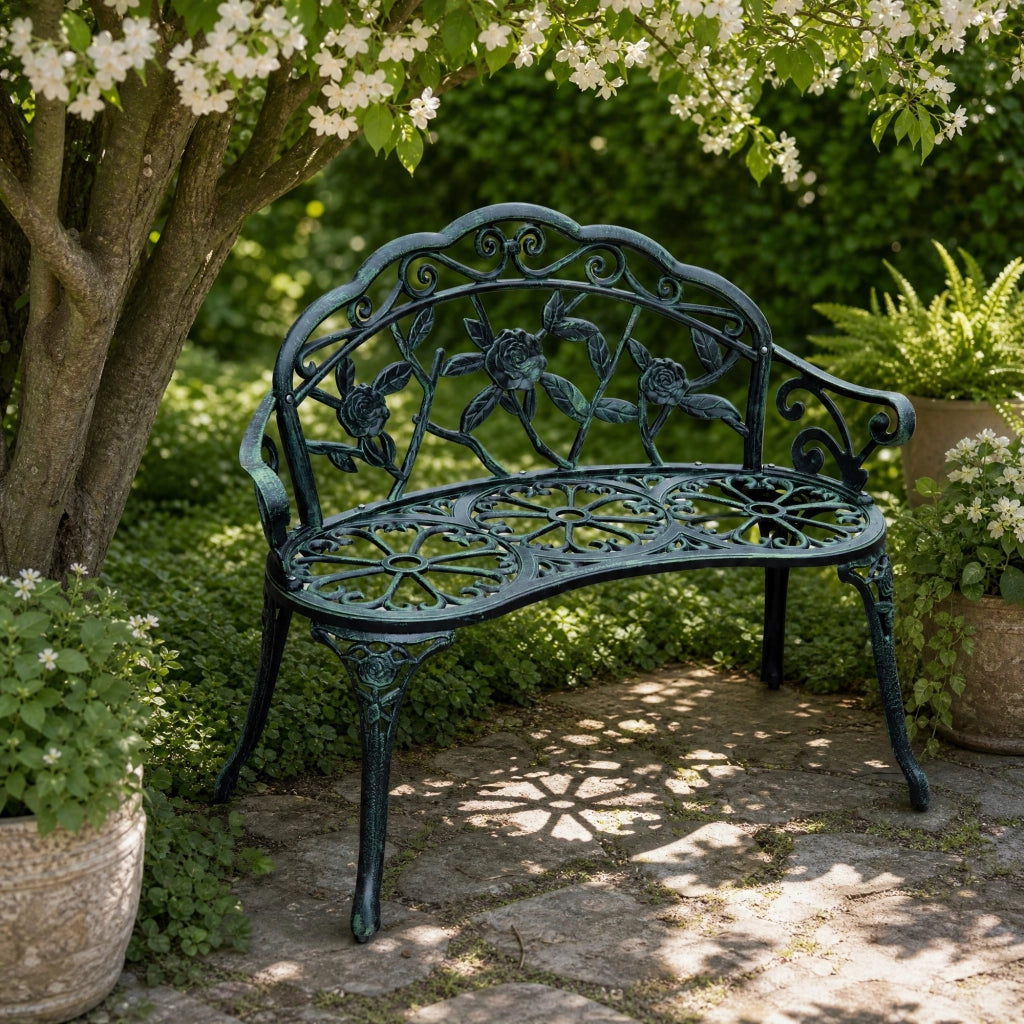 Panchina da giardino 2 posti in metallo verde antico 100 x 54 x 78 cm