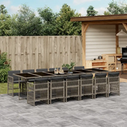 Set da Pranzo da Giardino 13pz con Cuscini Grigio in Polyrattan