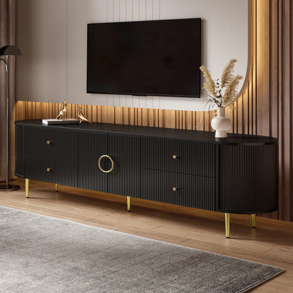 Cassettiera TV nera in MDF; lunghezza 180 cm