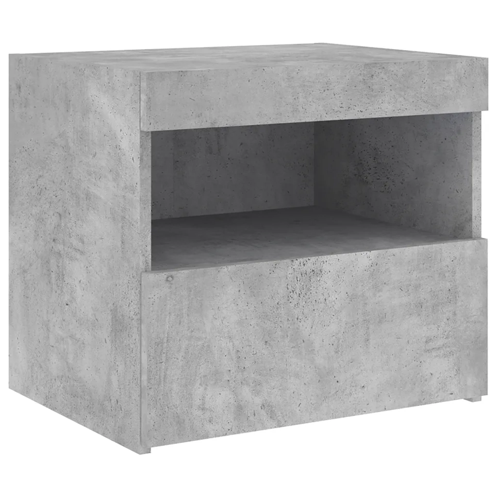 Comodini con Luci LED 2pz-Set di 2 Tavolino da notte Grigio Cemento 50x40x45 cm
