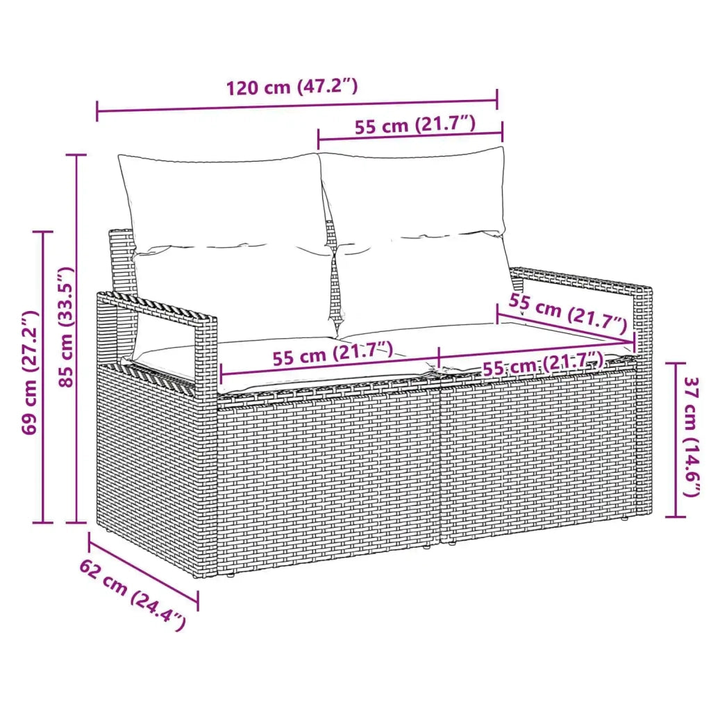 Divano da giardino con cuscino 120 x 62 x 69 cm. polyrattan 42006767