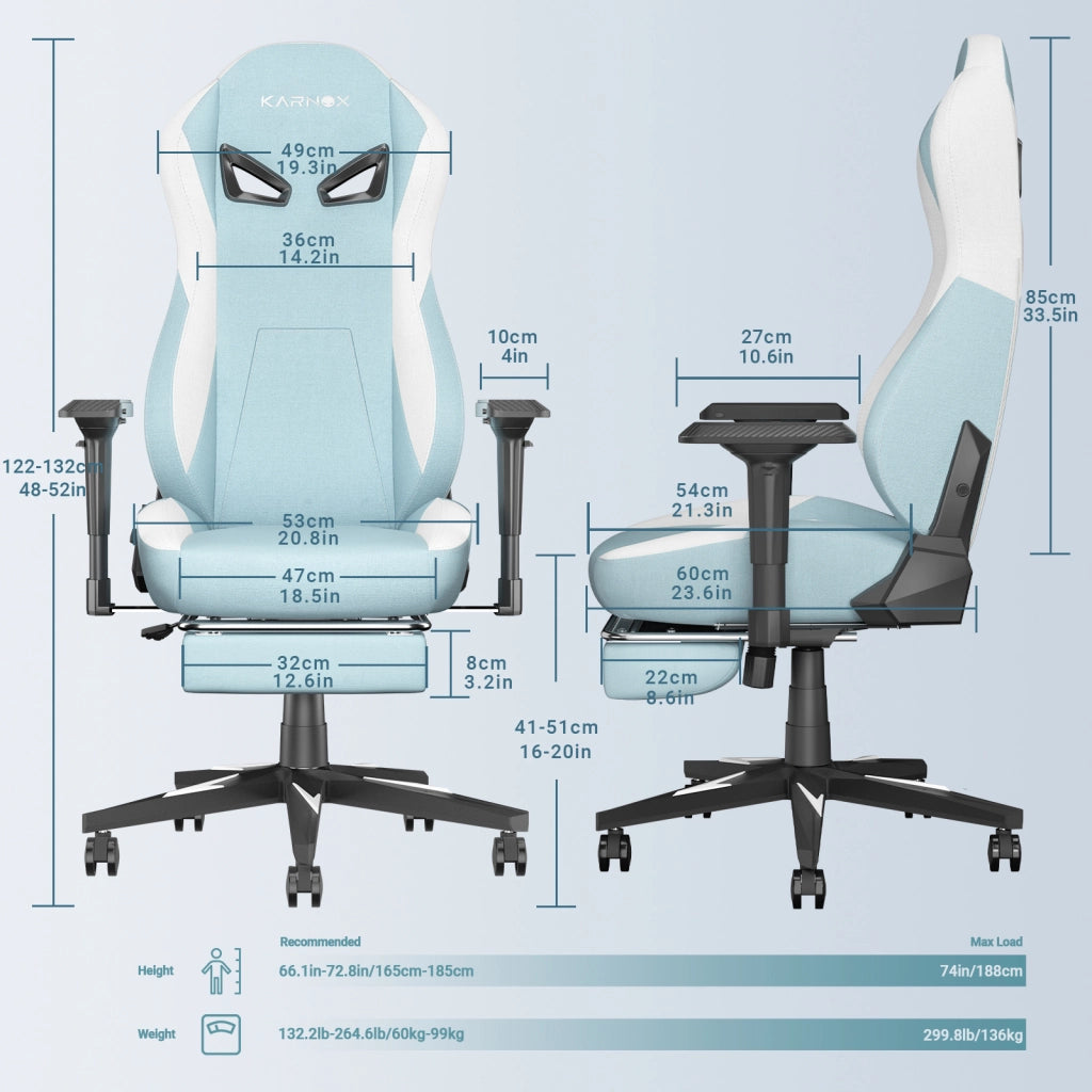 Sedia da ufficio ergonomica in tessuto con poggiapiedi supporto lombare e poggiatesta azzurro chiaro reclinabile