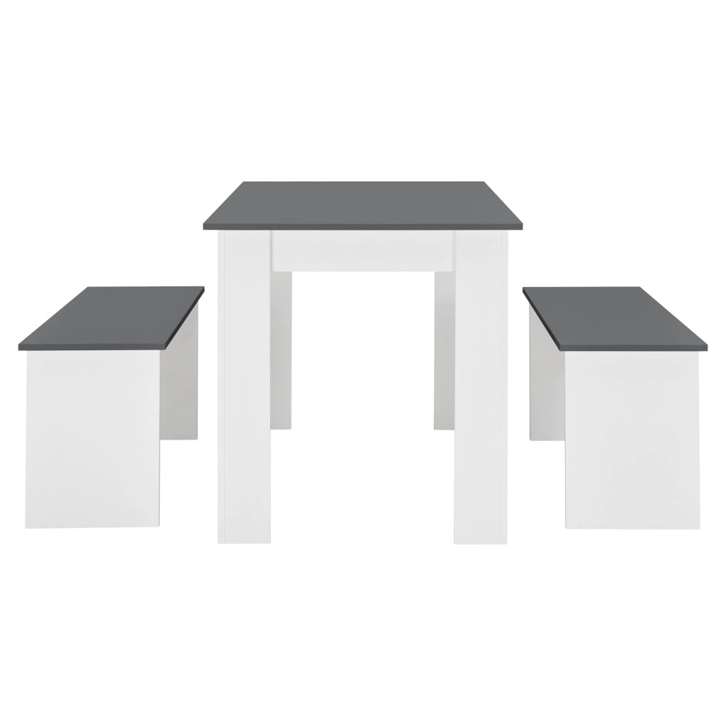 Set Hokksund per Sala da Pranzo Tavolo e 2 Panche - Bianco / Grigio [en.casa]