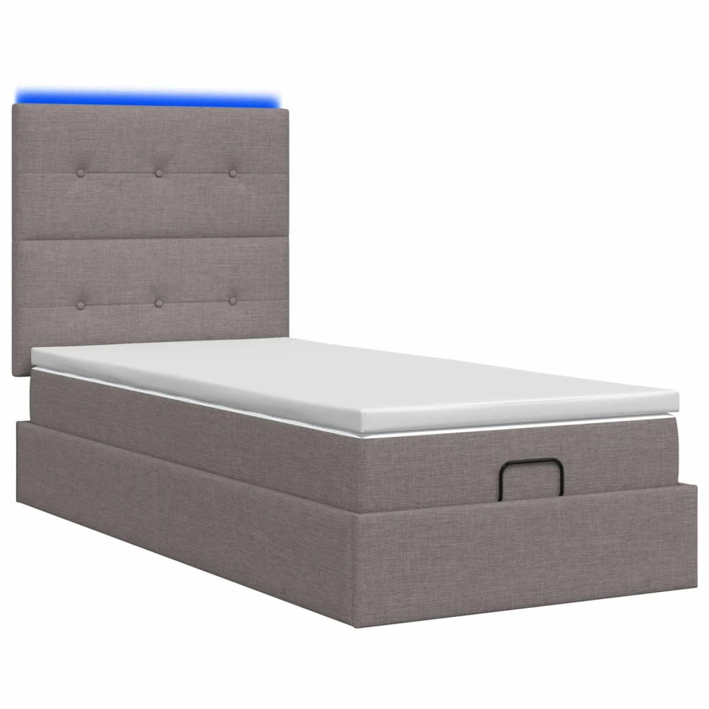 Letto Ottomano con Materasso e LED Tortora 100 x 200 cm Tessuto 3458052