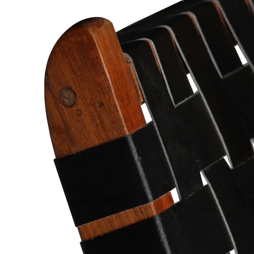 Sedia Pieghevole a Strisce Incrociate Nera in Vera Pelle 246366
