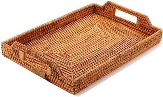 Piatto da tavola a intrecciatura di rattan - adatto per colazione e bevande - 1 pezzo - marrone - rattan - 37 cm