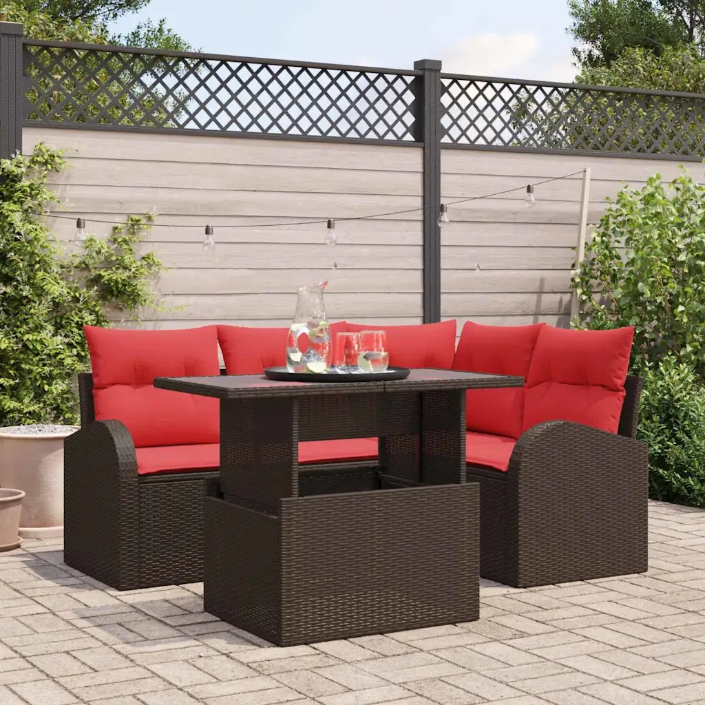 Set Divano da Giardino con cuscino 5 pcs Marrone Poly Rattan 3357377