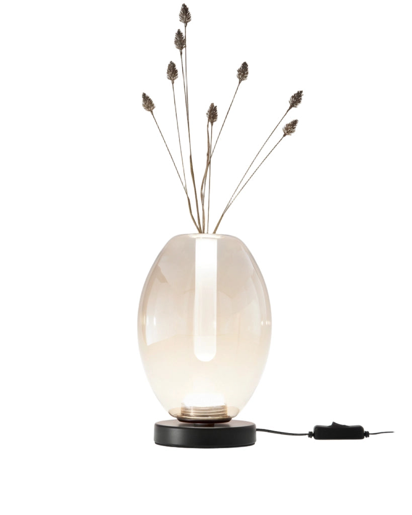 Lampada da Tavolo Tully LED 7W con Struttura in Metallo e Vetro Borosilicato Cognac, Regolazione Touch e CCT 2700K/3000K/4000K - Tully