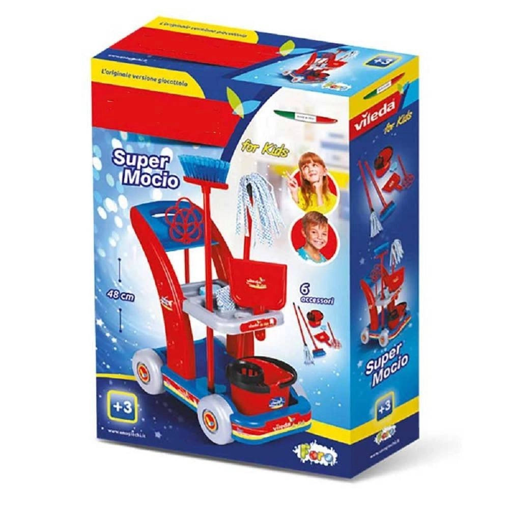 Trade Shop - Carrello Delle Pulizie Giocattolo Con Mocio Secchio Accessori Per Bambini Giochi -