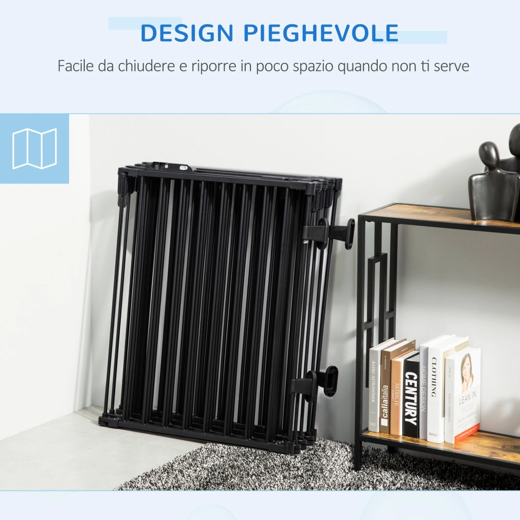 EasyComfort Cancelletto di Sicurezza per Cani Pieghevole a 8 Sezioni, Sistema di Blocco e Chiusura Automatica, Nero