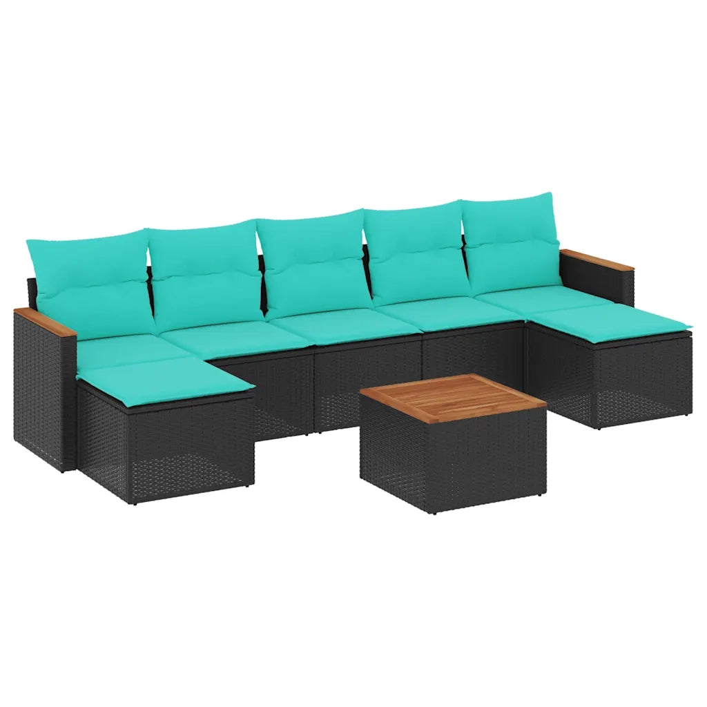 Set Divani da Giardino 8 pz con Cuscini Nero in Polyrattan 3226239