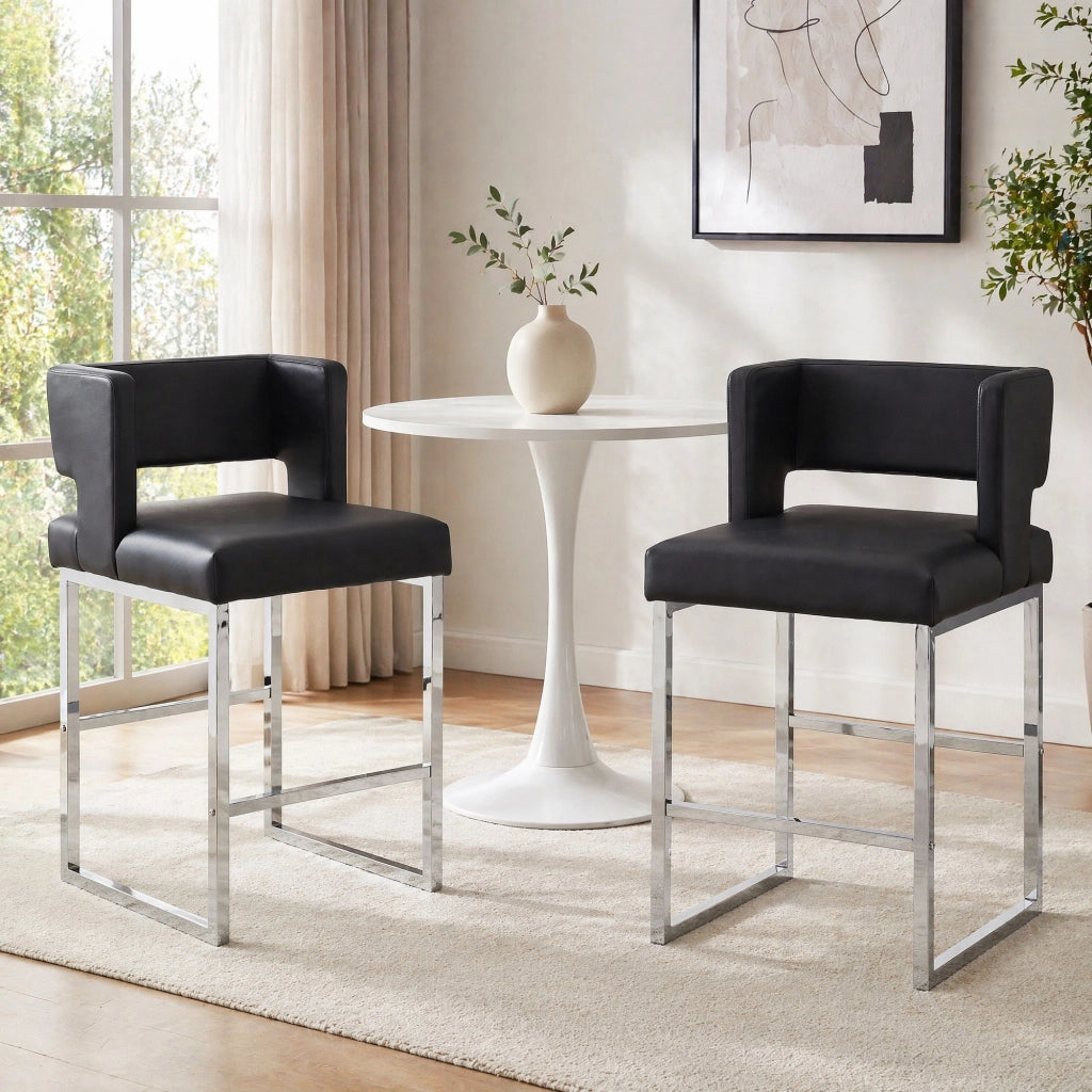 Set di 2 sgabelli da bar in stile nordico, seduta quadrata imbottita, nero e argento