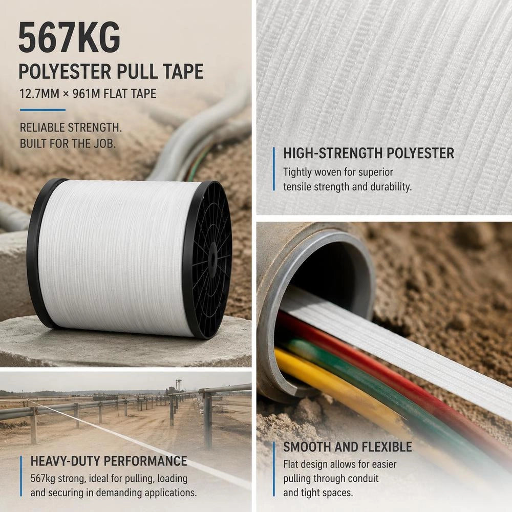 567 Kg Polyester Pull Strap, 961 M X 12.7 Mm Flat Strap For Wire And Cable Conduit Work, Variable Functions, Flat Rope For Pulling/loading/packing In All Weather Conditions